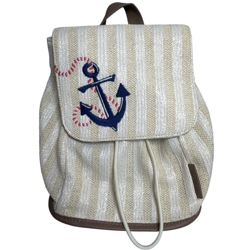 Vera Bradley Straw Regatta Anchor Navy Mini Backpack Nautical Coastal Yacht